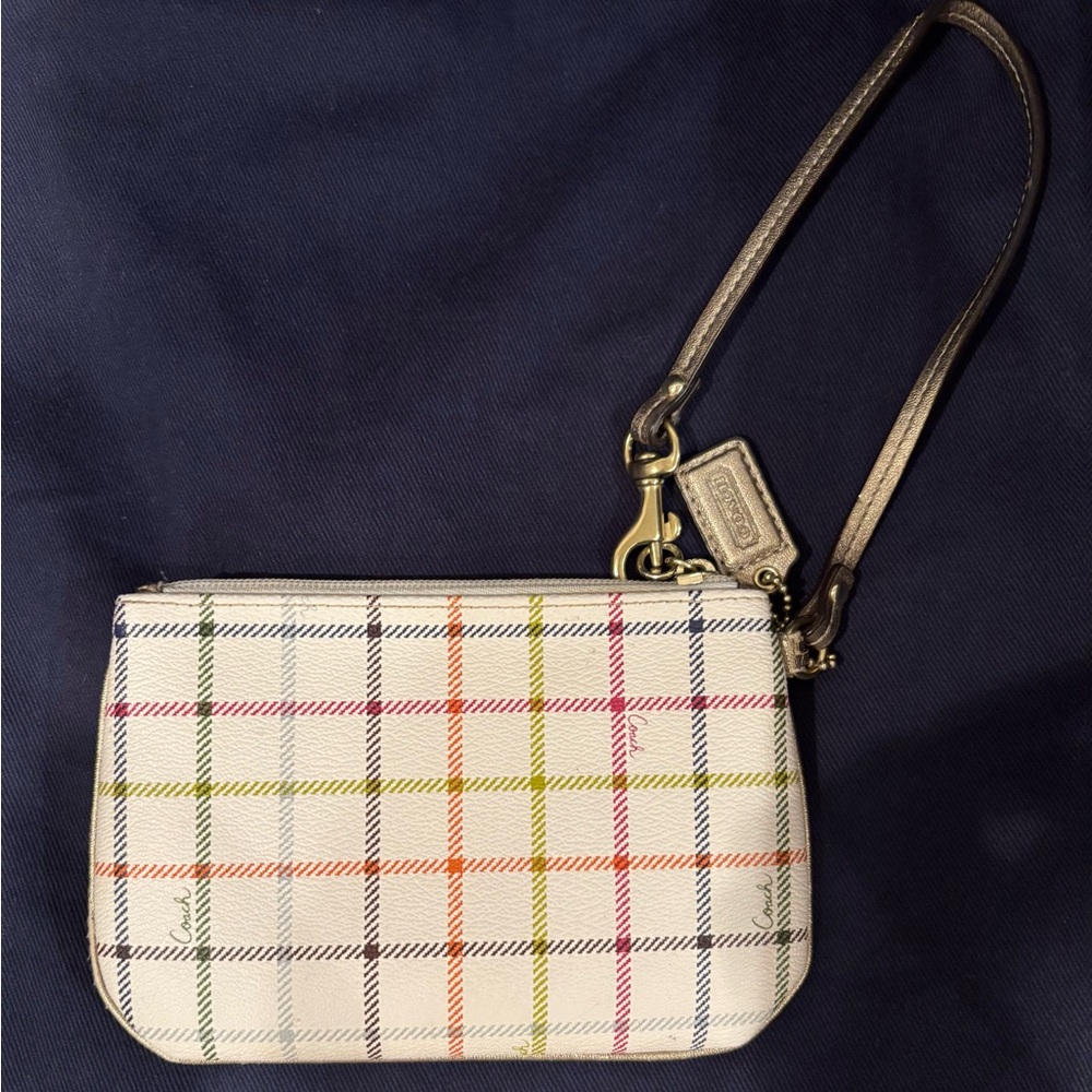 Coach Checkered Wristlet with Gold Accents